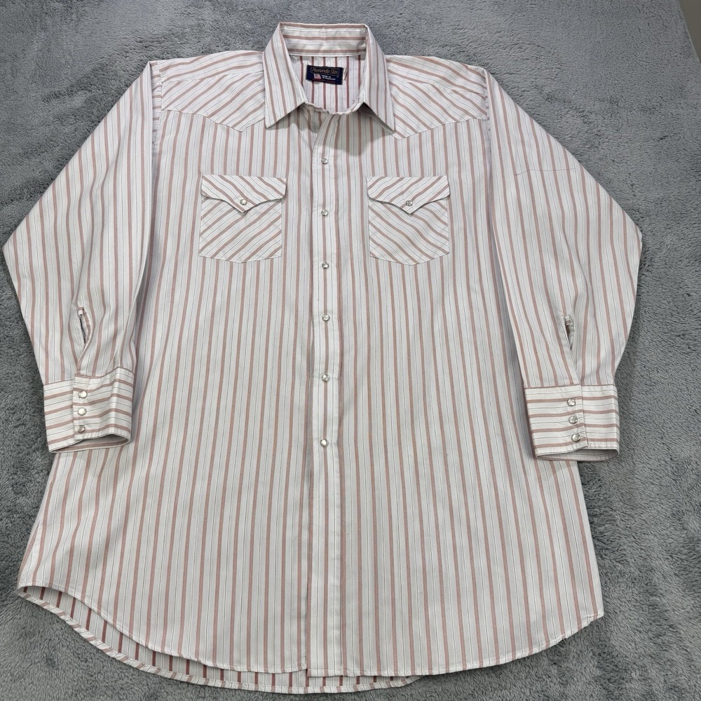 Pandhandle Slim VTG Pearl Snap Shirt Men 18 34‎ White Striped Cowboy Western USA